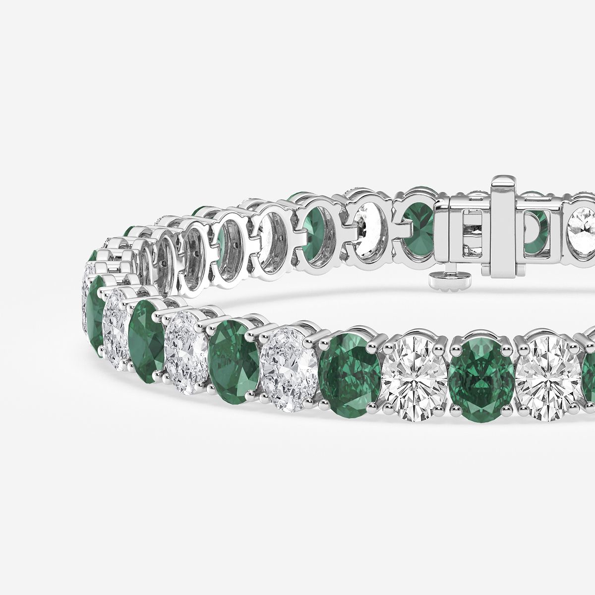 6.0x4.2 mm Oval Created Emerald and 7 1/2 ctw Oval Lab Grown Diamond Four-Prong Tennis Bracelet - 7 Inches 14K White Gold