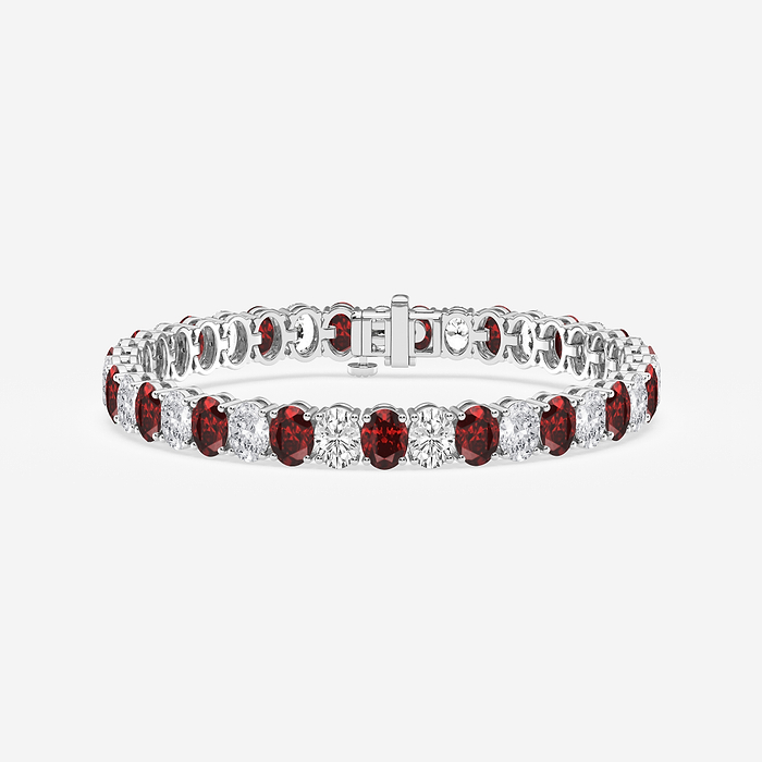 Ruby Four Prong Oval Tennis Bracelet