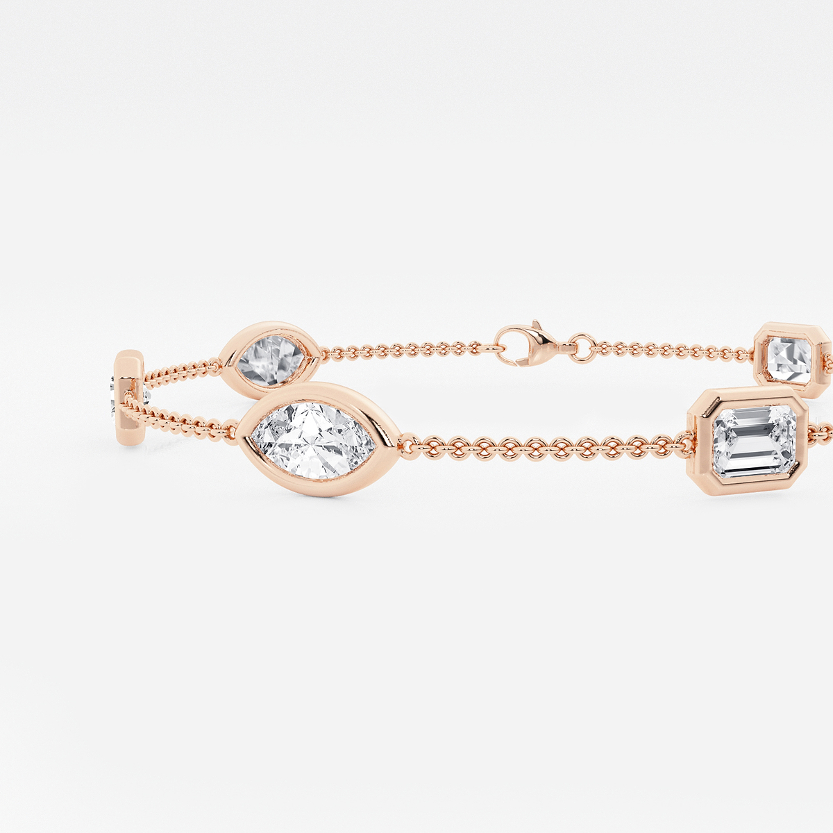 Additional Image 1 for  3 ctw Emerald & Marquise Lab Grown Diamond Station Chain Bracelet - 7 Inches