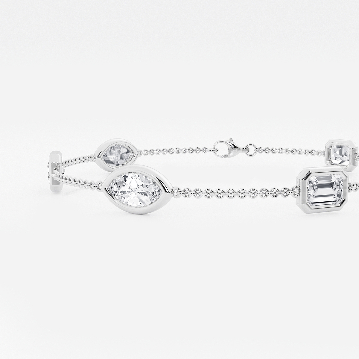 Additional Image 1 for  3 ctw Emerald & Marquise Lab Grown Diamond Station Chain Bracelet - 7 Inches