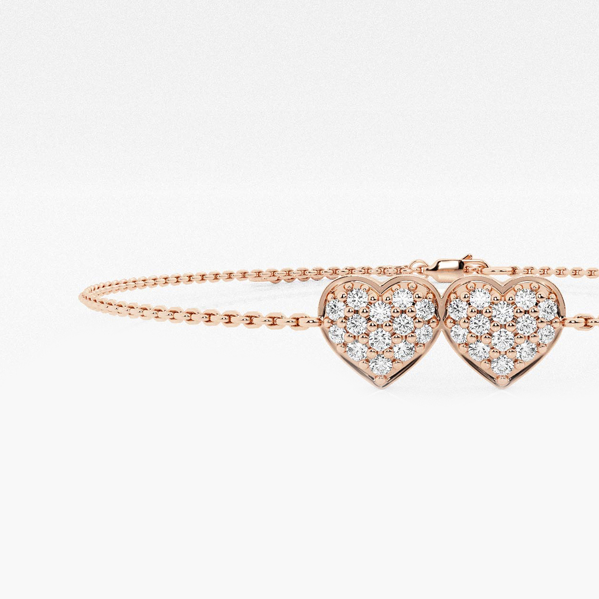 Additional Image 1 for  1/3 ctw Round Lab Grown Diamond Petite Double Pave Heart Bracelet Chain Bracelet