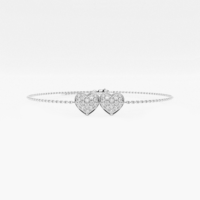 Double Pave Heart - 1/3 ctw Round Lab Grown Diamond Petite Double Pave Heart Bracelet Chain Bracelet