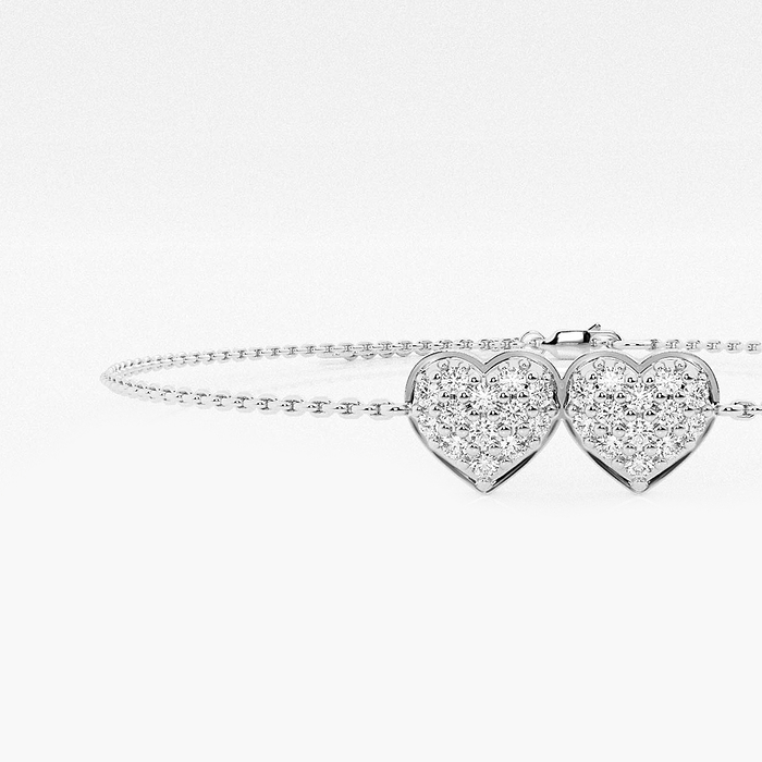 Double Pave Heart - 1/3 ctw Round Lab Grown Diamond Petite Double Pave Heart Bracelet Chain Bracelet