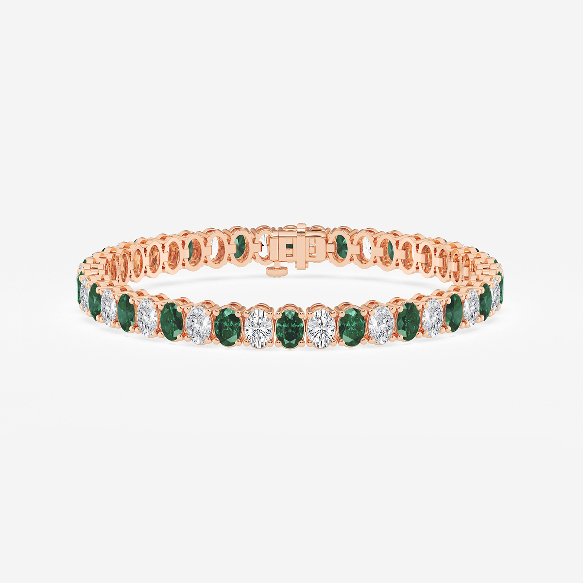 12 ctw Oval Created Emerald and Oval Lab Grown Diamond Four-Prong Tennis Bracelet - 7 Inches