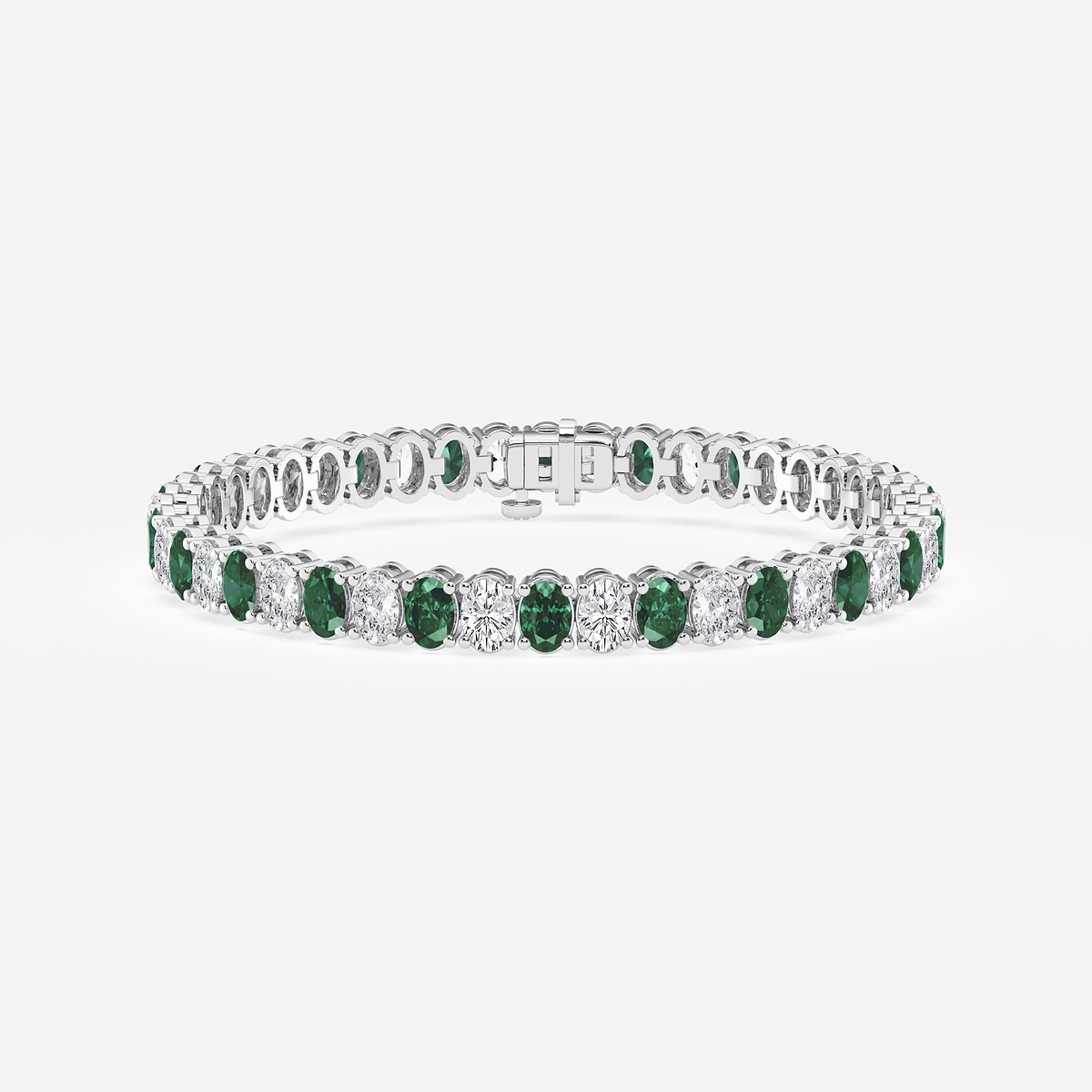 12 ctw Oval Created Emerald and Oval Lab Grown Diamond Four-Prong Tennis Bracelet - 7 Inches