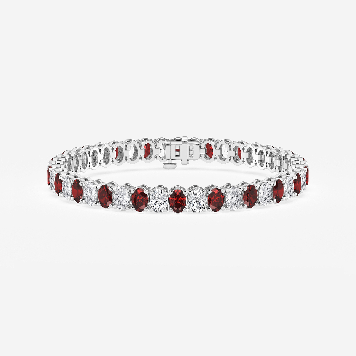 5.1x3.6 mm Oval Created Ruby and 6 ctw Oval Lab Grown Diamond Four-Prong Tennis Bracelet - 7 Inches 14K White Gold
