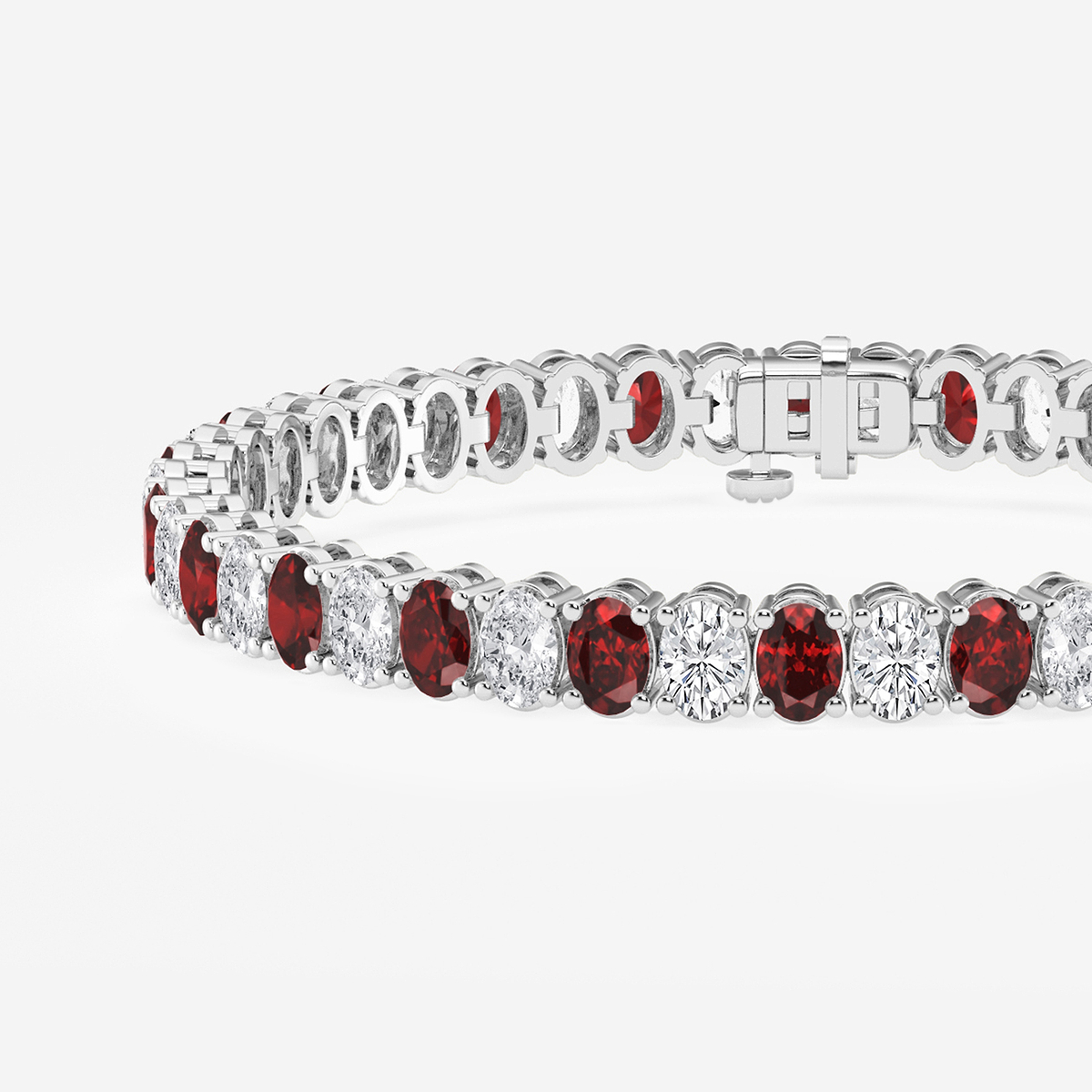 5.1x3.6 mm Oval Created Ruby and 6 ctw Oval Lab Grown Diamond Four-Prong Tennis Bracelet - 7 Inches 14K White Gold