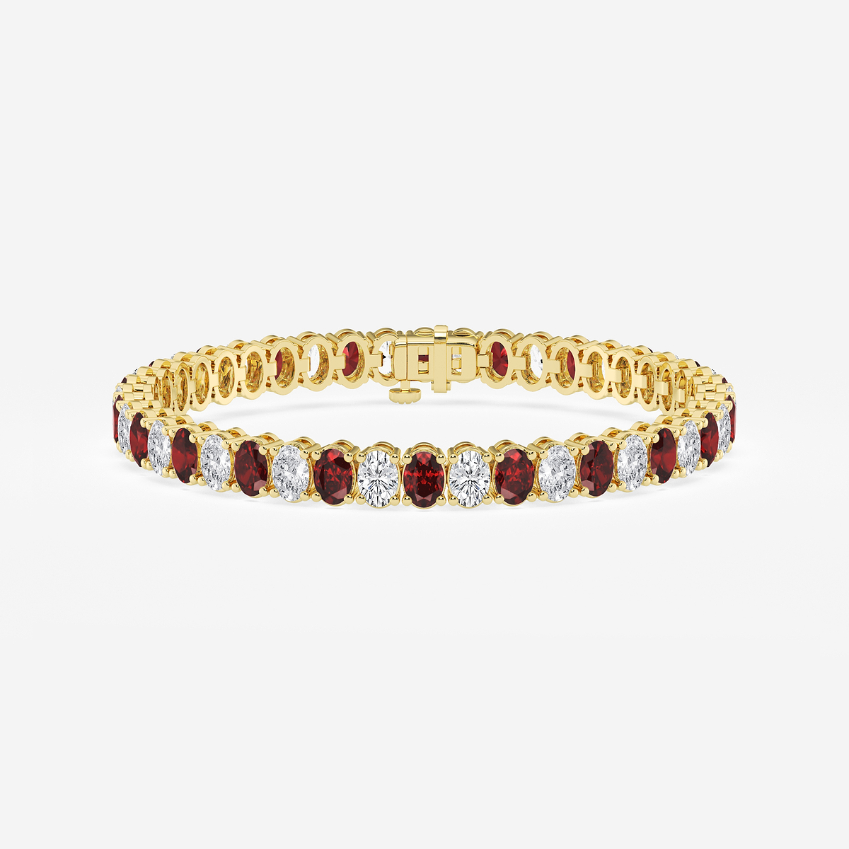 5.1x3.6 mm Oval Created Ruby and 6 ctw Oval Lab Grown Diamond Four-Prong Tennis Bracelet - 7 Inches 14K Yellow Gold