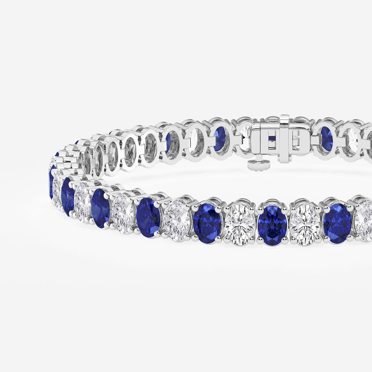 5.1x3.6 mm Oval Created Sapphire and 6 ctw Oval Lab Grown Diamond Four-Prong Tennis Bracelet - 7 Inches 14K White Gold