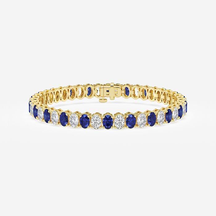 4.1x2.9 mm Created Emerald and 5 1/2 ctw Round and Pear Lab Grown Diamond Fashion Bracelet - 7 Inches 14K Yellow Gold