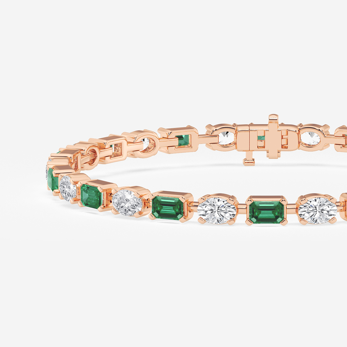Additional Image 1 for  7 1/2 ctw Created Emerald and Oval Lab Grown Diamond Alternating Bracelet - 7 Inches