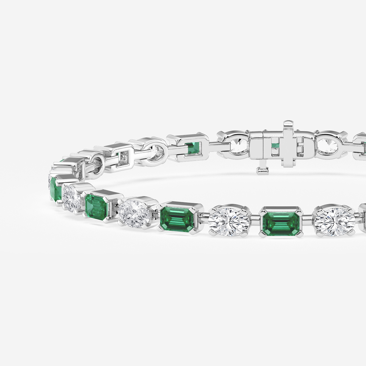 Additional Image 1 for  7 1/2 ctw Created Emerald and Oval Lab Grown Diamond Alternating Bracelet - 7 Inches