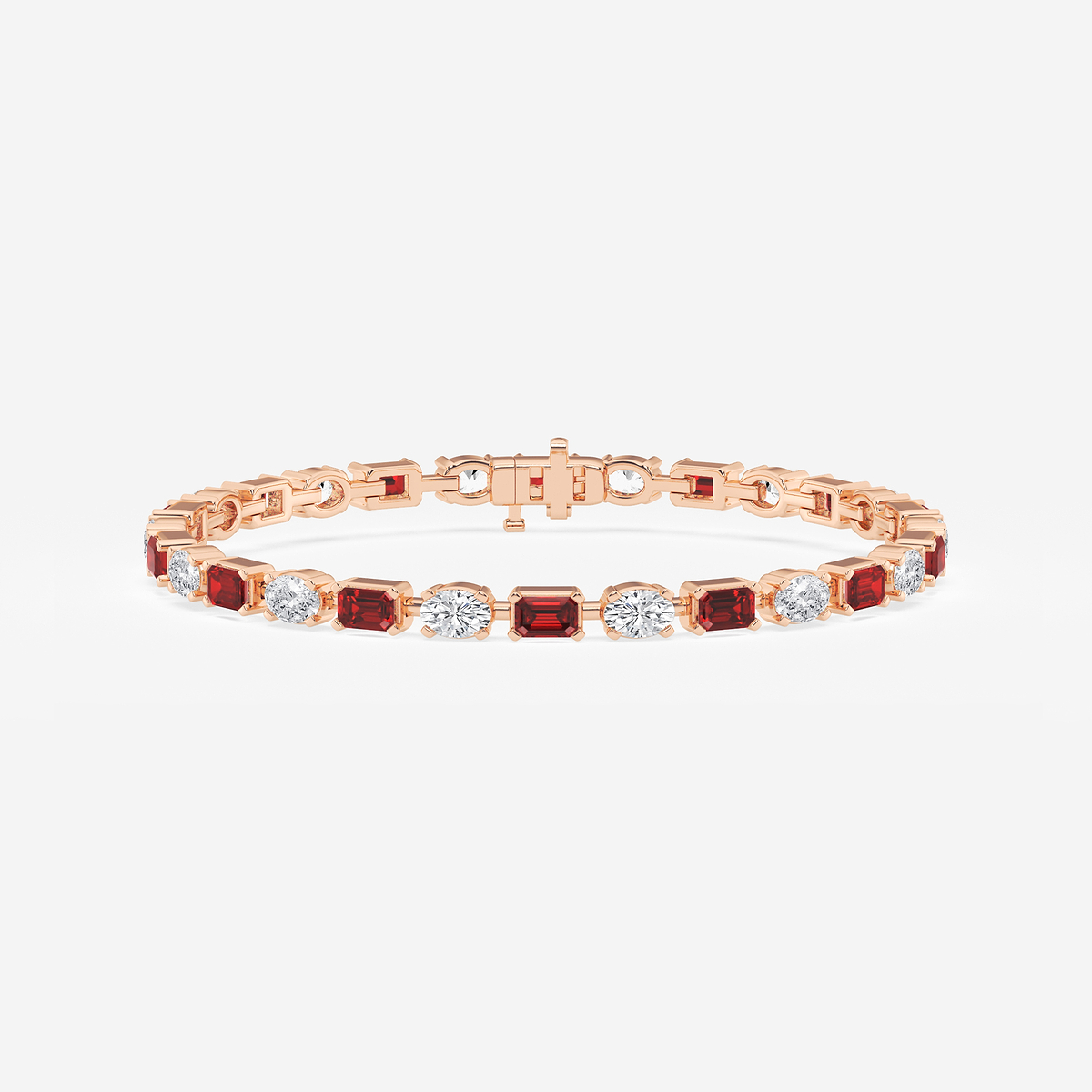 7 1/2 ctw Emerald Cut Created Ruby and Oval Lab Grown Diamond Alternating Bracelet - 7 Inches