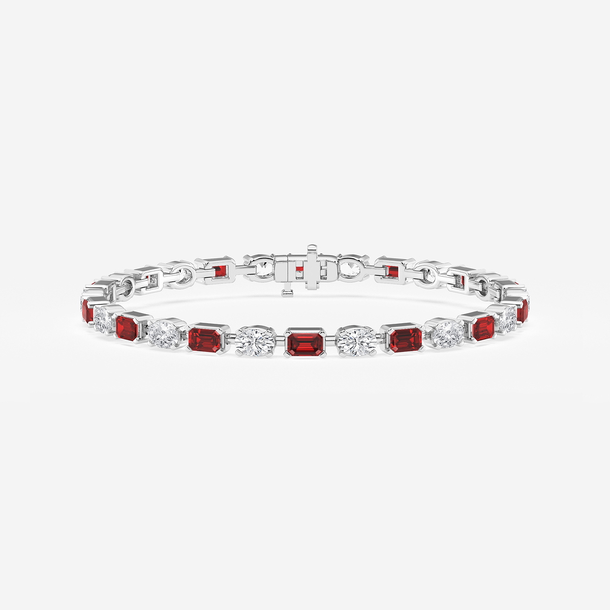 7 1/2 ctw Emerald Cut Created Ruby and Oval Lab Grown Diamond Alternating Bracelet - 7 Inches