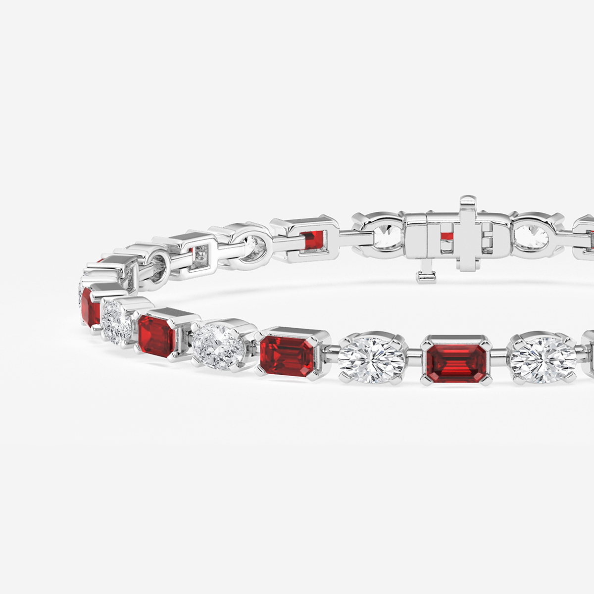 Additional Image 1 for  7 1/2 ctw Emerald Cut Created Ruby and Oval Lab Grown Diamond Alternating Bracelet - 7 Inches