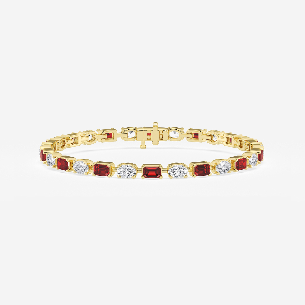 7 1/2 ctw Emerald Cut Created Ruby and Oval Lab Grown Diamond Alternating Bracelet - 7 Inches