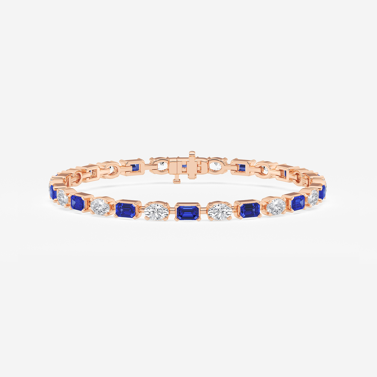 7 1/2 ctw Emerald Cut Created Sapphire and Oval Lab Grown Diamond Alternating Bracelet - 7 Inches