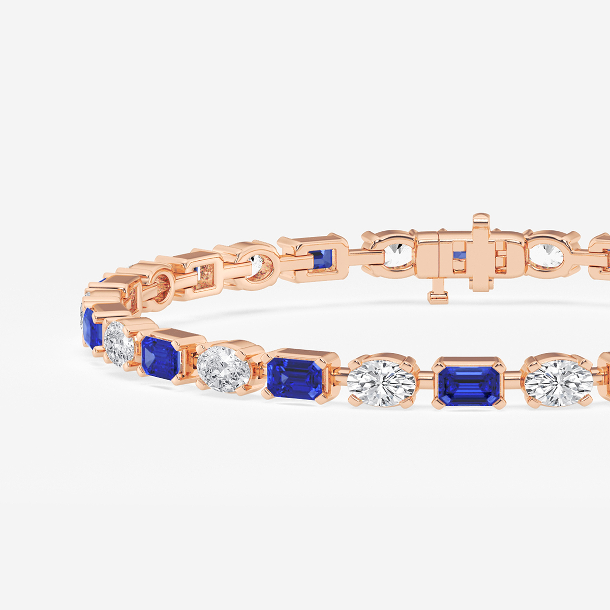 Additional Image 1 for  7 1/2 ctw Emerald Cut Created Sapphire and Oval Lab Grown Diamond Alternating Bracelet - 7 Inches