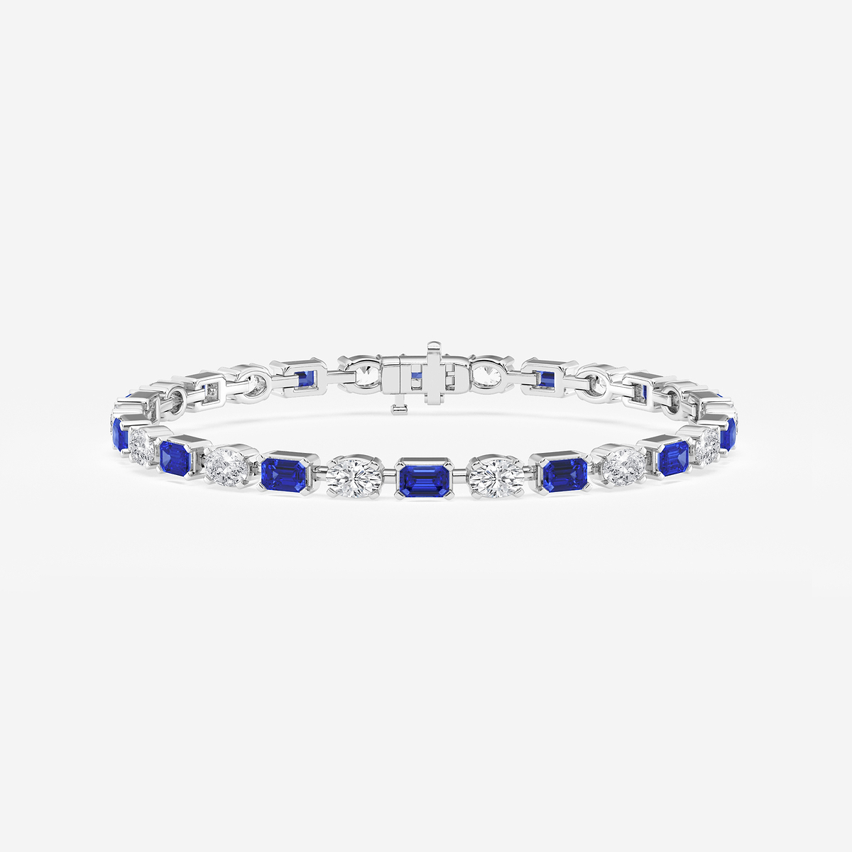 7 1/2 ctw Emerald Cut Created Sapphire and Oval Lab Grown Diamond Alternating Bracelet - 7 Inches