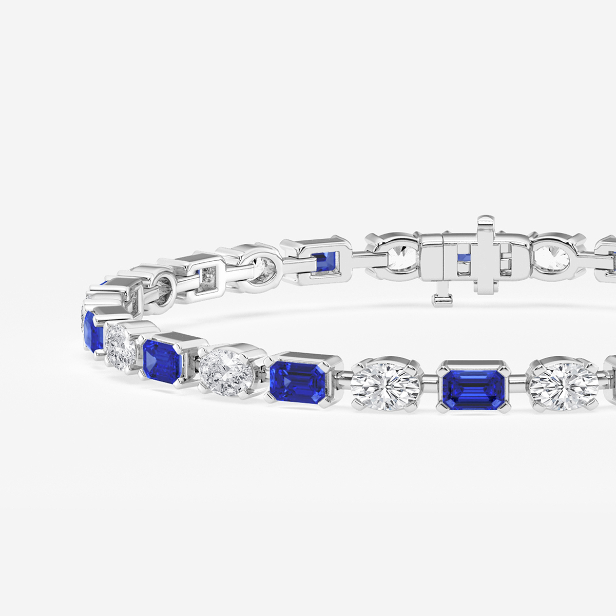 Additional Image 1 for  7 1/2 ctw Emerald Cut Created Sapphire and Oval Lab Grown Diamond Alternating Bracelet - 7 Inches