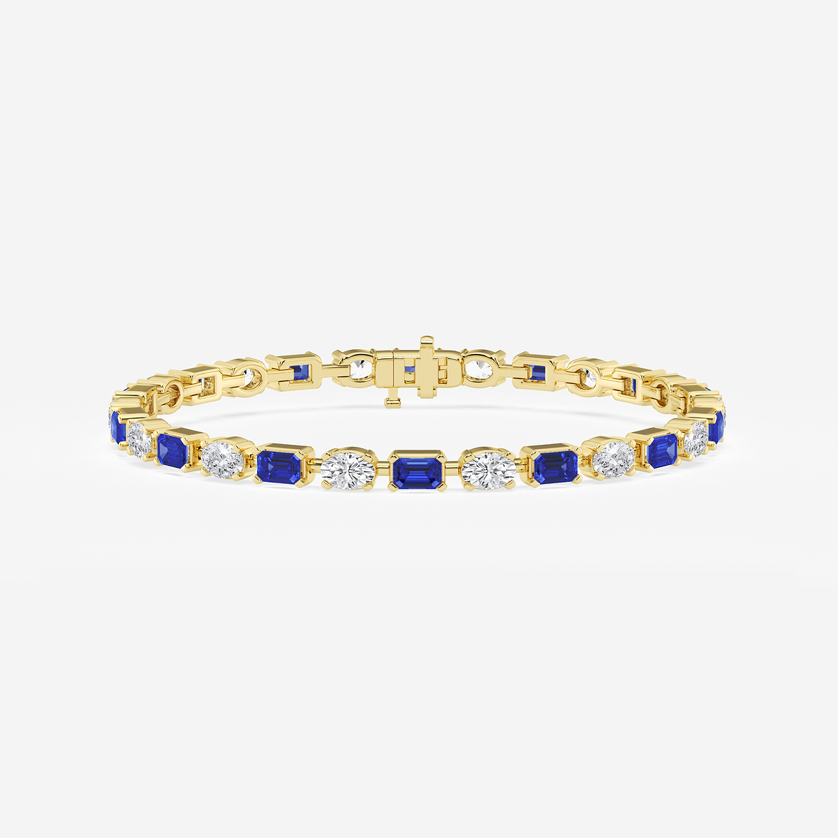 7 1/2 ctw Emerald Cut Created Sapphire and Oval Lab Grown Diamond Alternating Bracelet - 7 Inches