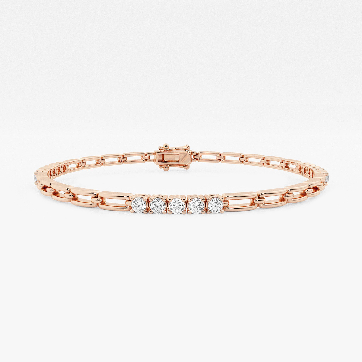1 ctw Round Lab Grown Diamond Paper Clip Fashion Bracelet - 7 Inches 14K Rose Gold, F, VS2