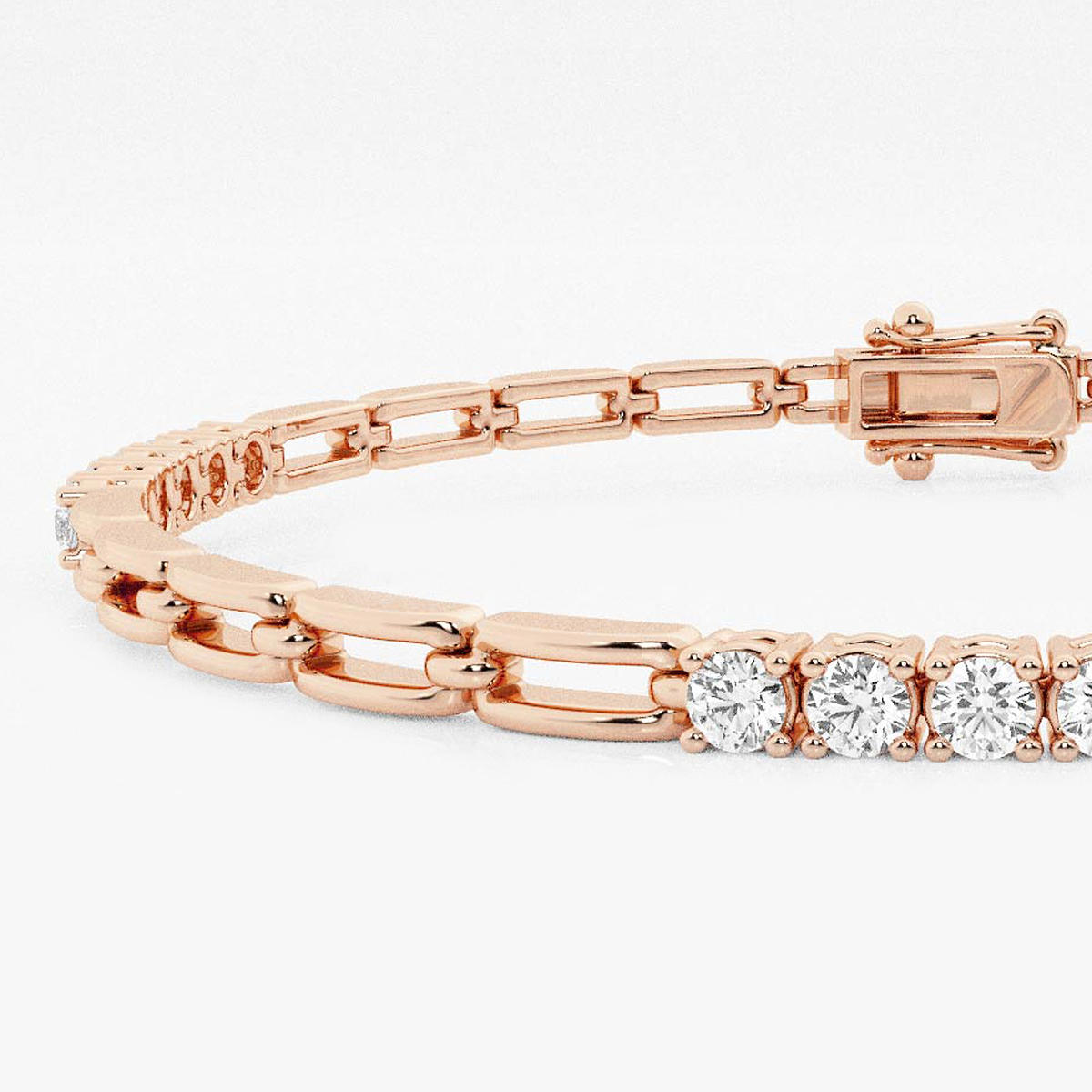 1 ctw Round Lab Grown Diamond Paper Clip Fashion Bracelet - 7 Inches 14K Rose Gold, F, VS2