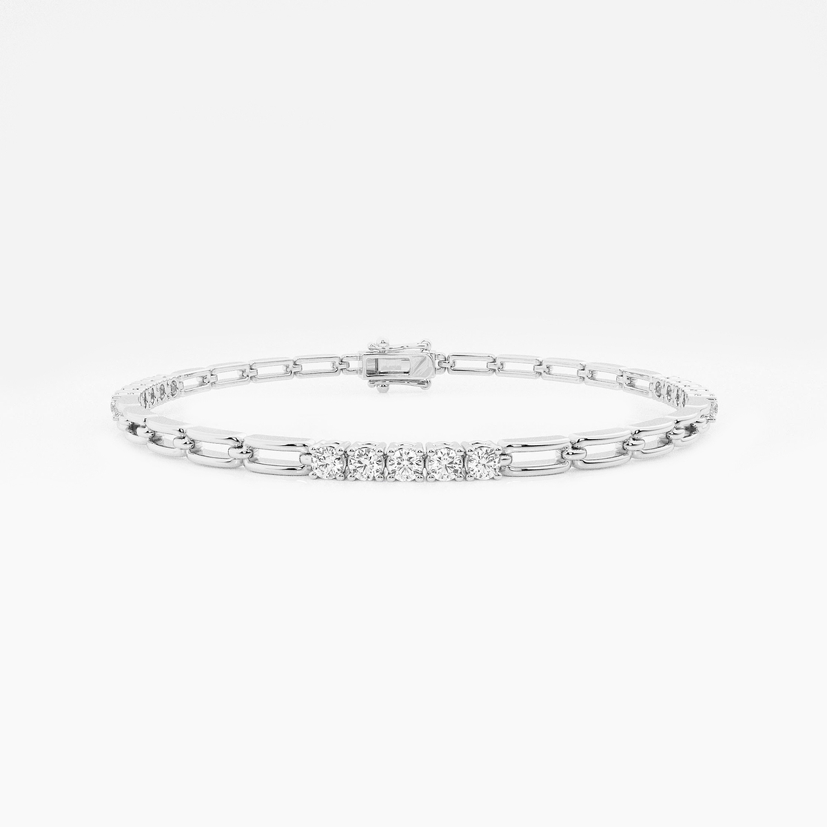 1 ctw Round Lab Grown Diamond Paper Clip Fashion Bracelet - 7 Inches 14K White Gold, F, VS2