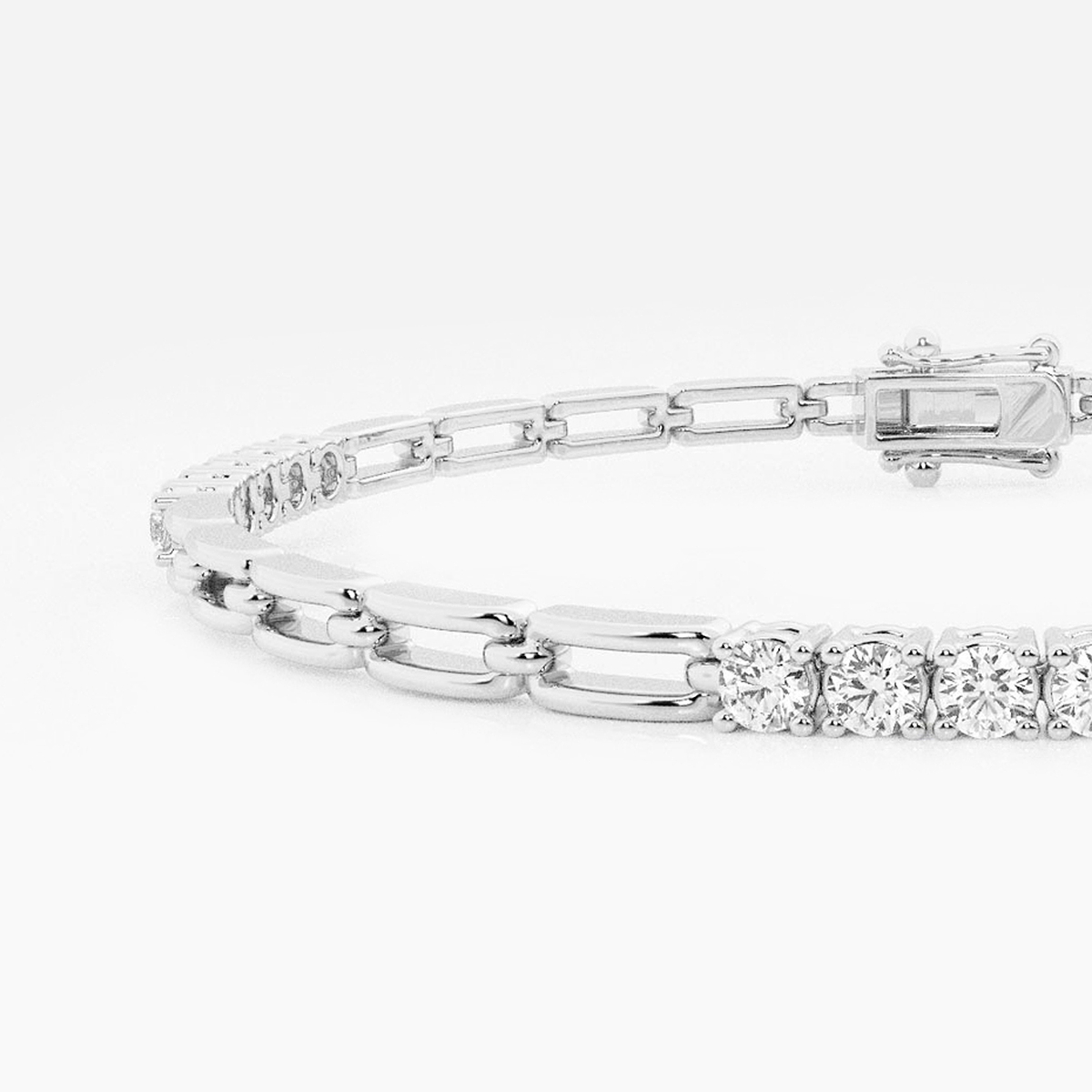 1 ctw Round Lab Grown Diamond Paper Clip Fashion Bracelet - 7 Inches 14K White Gold, F, VS2