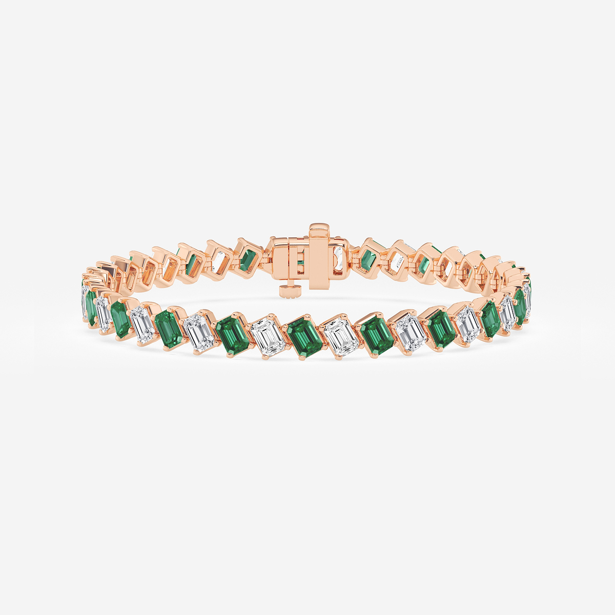 13 ctw Emerald Lab Grown Diamond Diagonal Tennis Bracelet with Created Emerald - 7 Inches