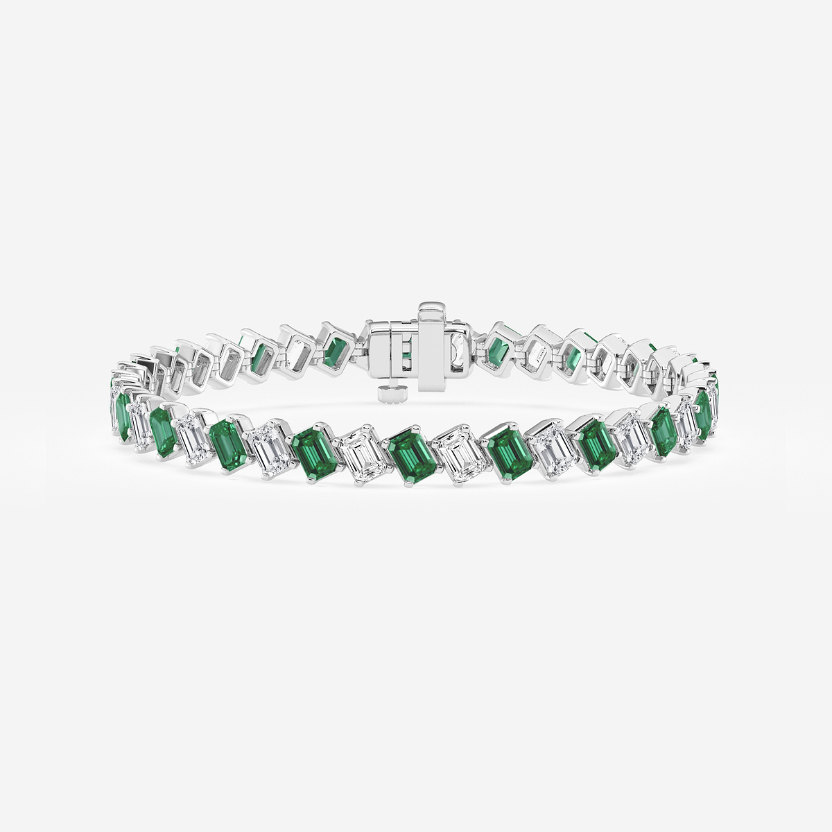 13 ctw Emerald Lab Grown Diamond Diagonal Tennis Bracelet with Created Emerald - 7 Inches