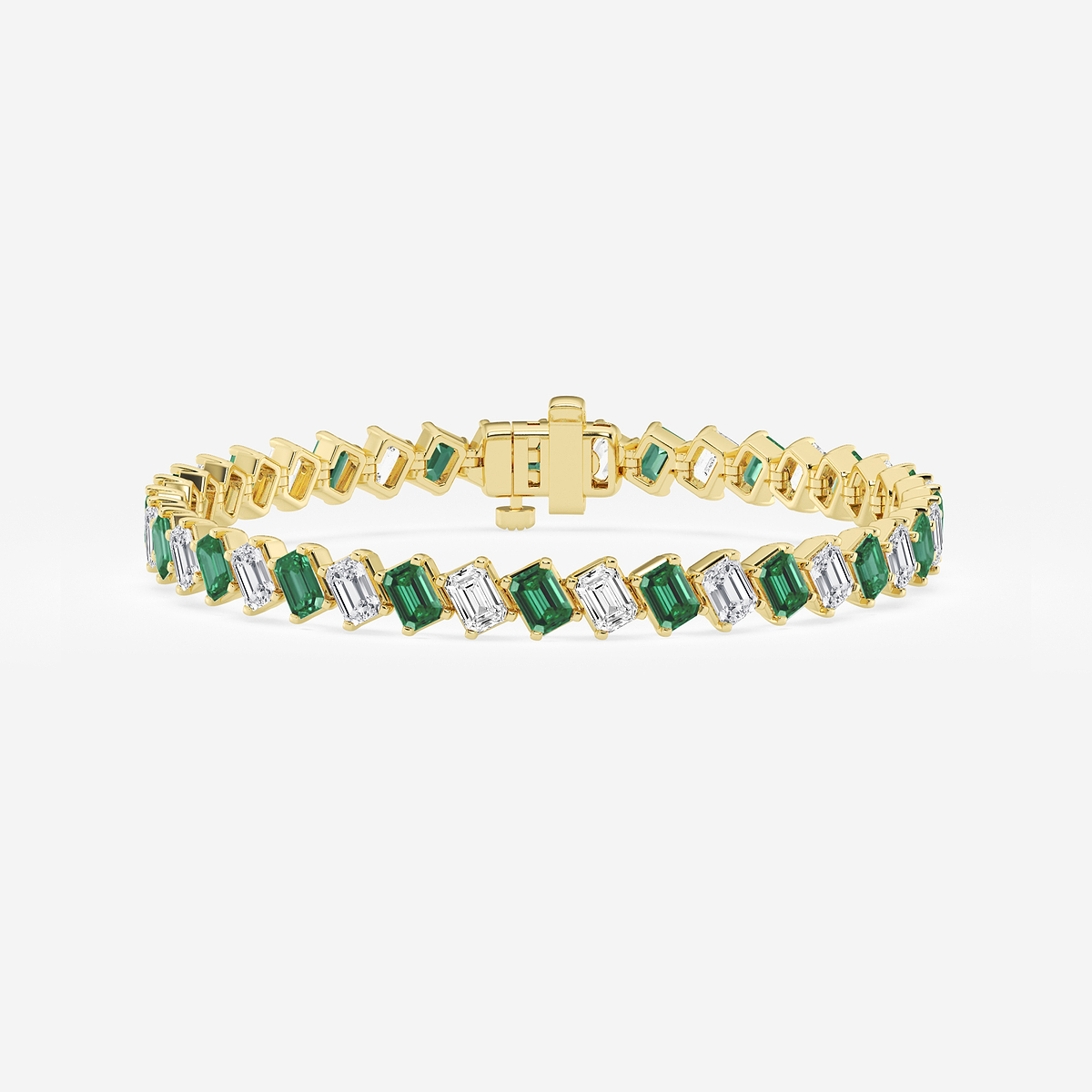 13 ctw Emerald Lab Grown Diamond Diagonal Tennis Bracelet with Created Emerald - 7 Inches
