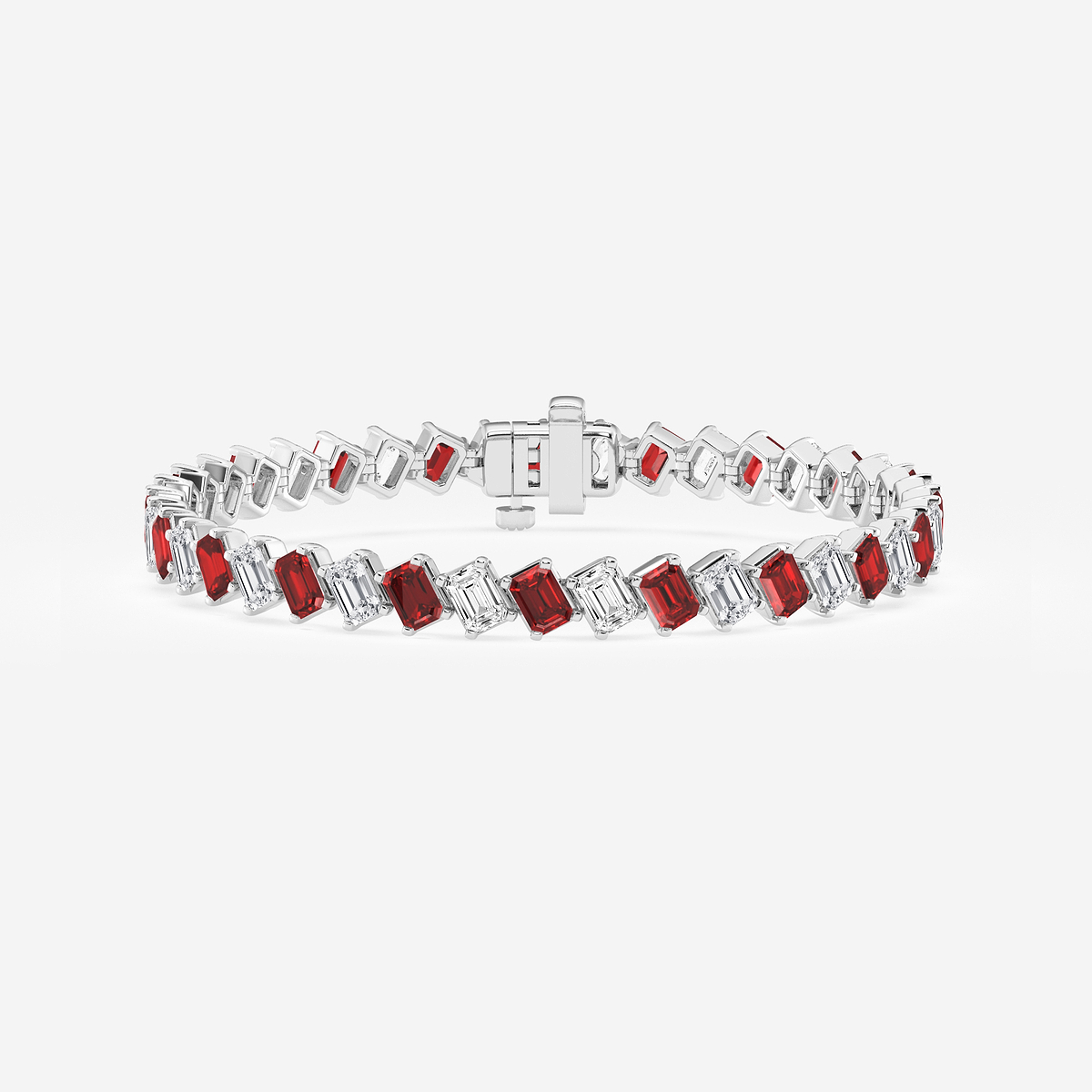13 ctw Emerald Lab Grown Diamond Diagonal Tennis Bracelet with Created Ruby - 7 Inches