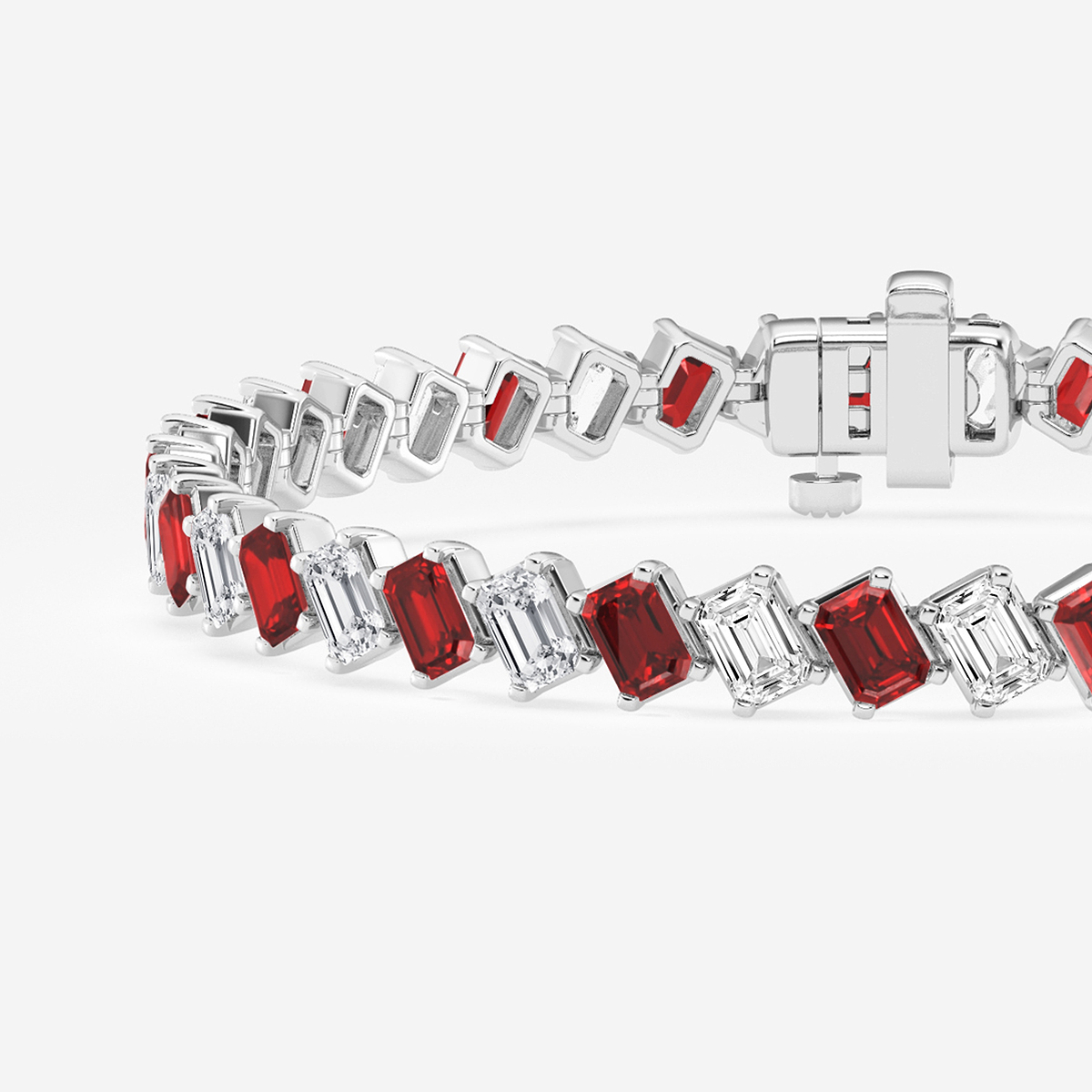 Additional Image 1 for  13 ctw Emerald Lab Grown Diamond Diagonal Tennis Bracelet with Created Ruby - 7 Inches