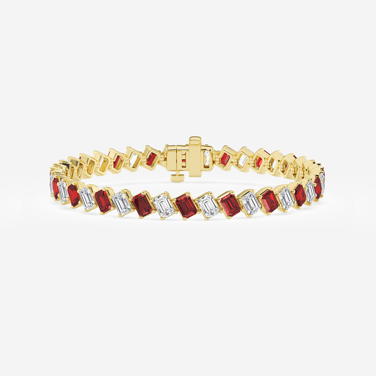 13 ctw Emerald Lab Grown Diamond Diagonal Tennis Bracelet with Created Ruby - 7 Inches