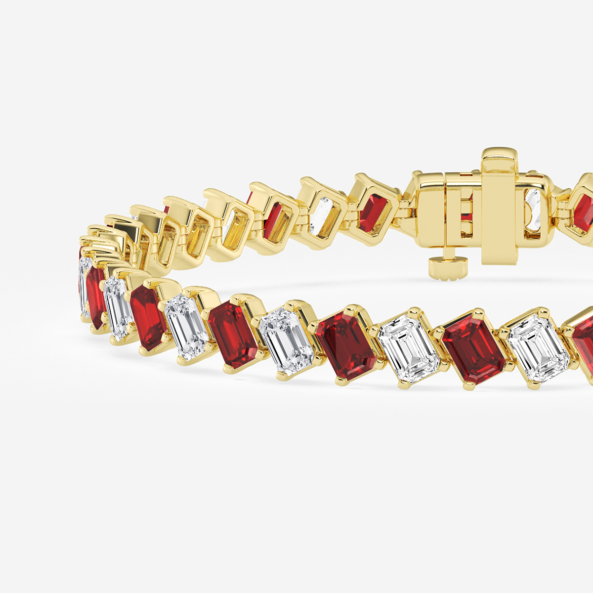 Additional Image 1 for  13 ctw Emerald Lab Grown Diamond Diagonal Tennis Bracelet with Created Ruby - 7 Inches