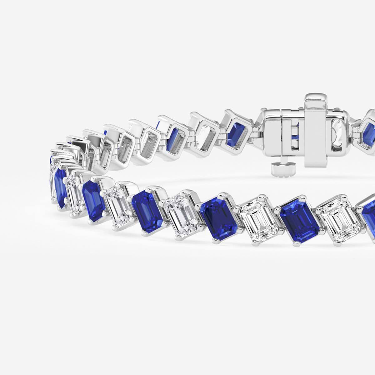 4.7x3.3 mm Emerald Cut Created Sapphire and 7 1/4 ctw Emerald Lab Grown Diamond Diagonal Tennis Bracelet - 7 Inches Platinum