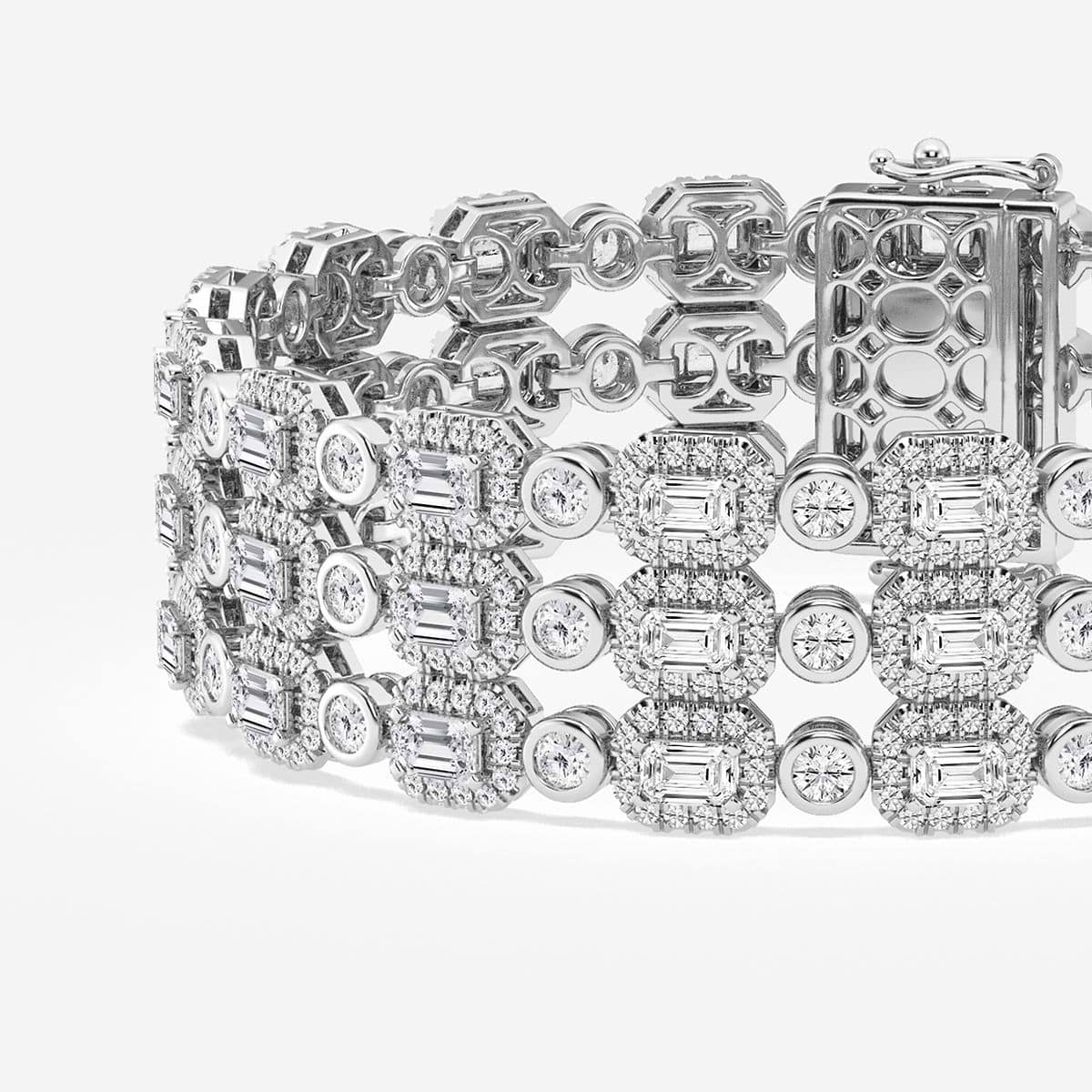 Additional Image 1 for  14 ctw Emerald Lab Grown Diamond Triple Row Fashion Bracelet - 7 Inches