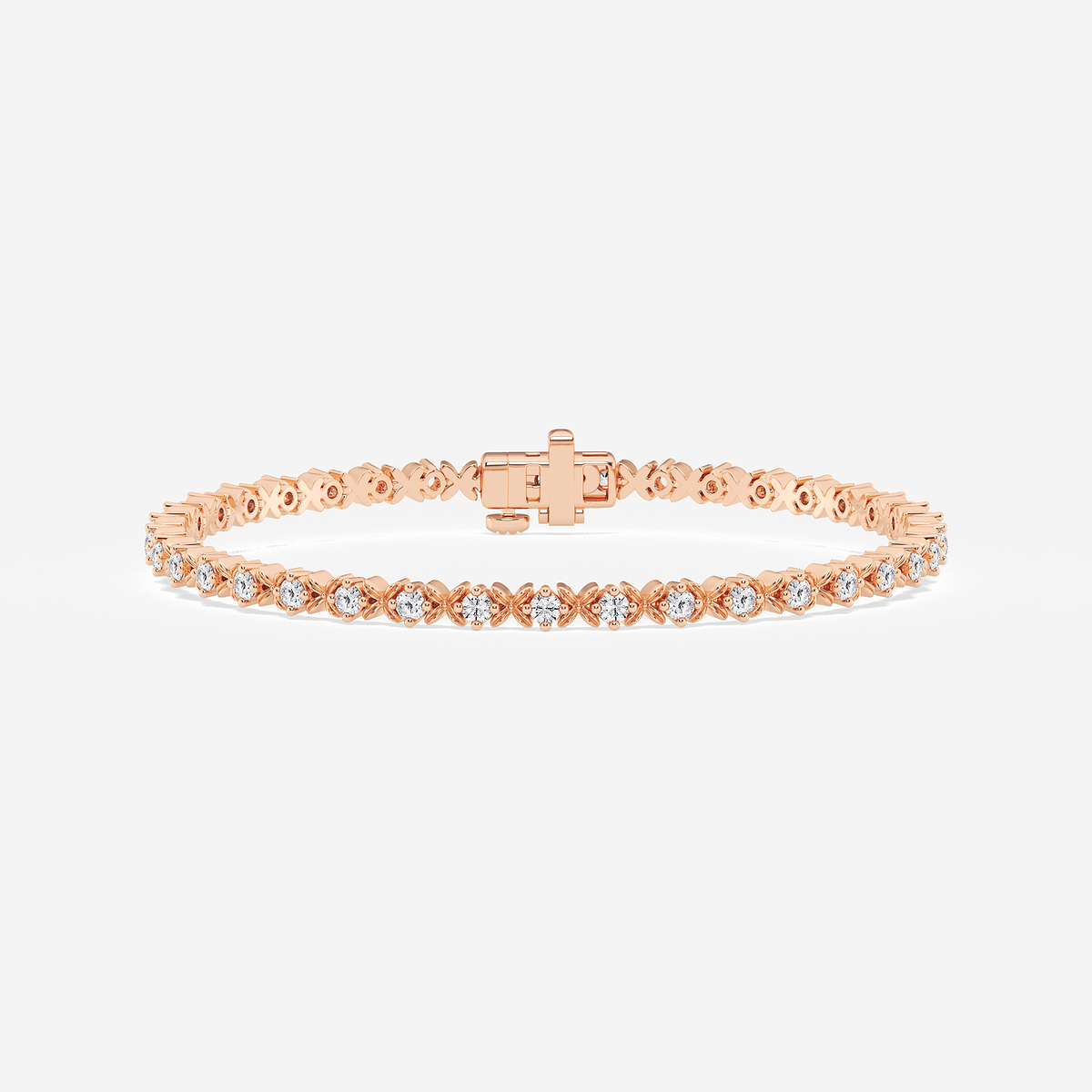 1 ctw Round Lab Grown Diamond Beveled X Tennis Bracelet - 8 Inches