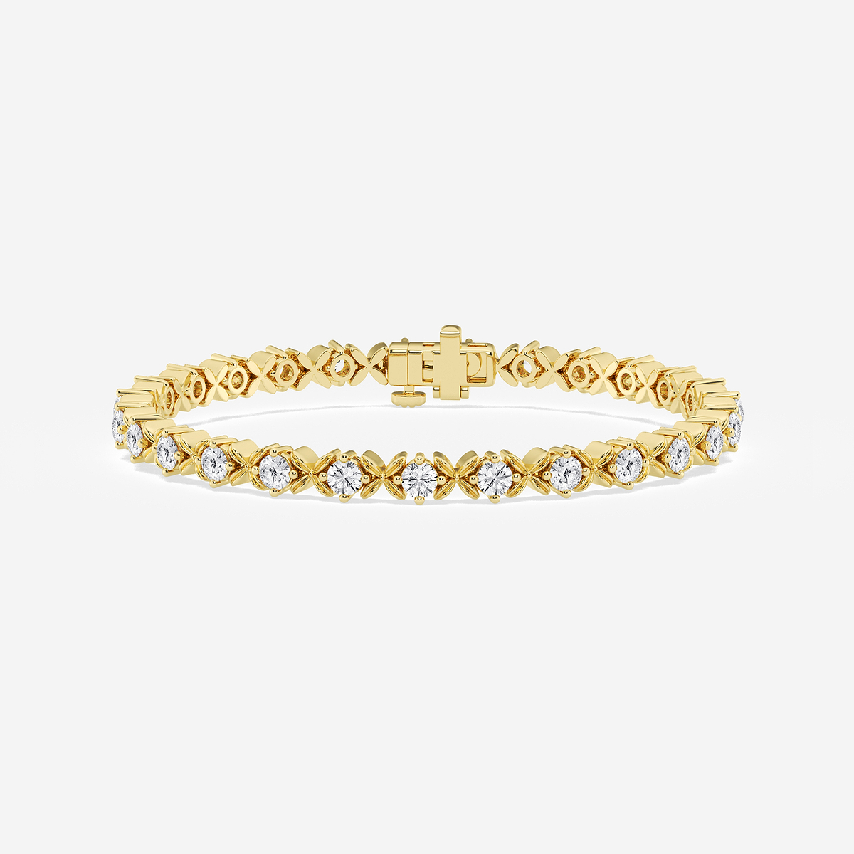 3 ctw Round Lab Grown Diamond Beveled X Tennis Bracelet - 6.5 Inches 14K Yellow Gold, F, VS2