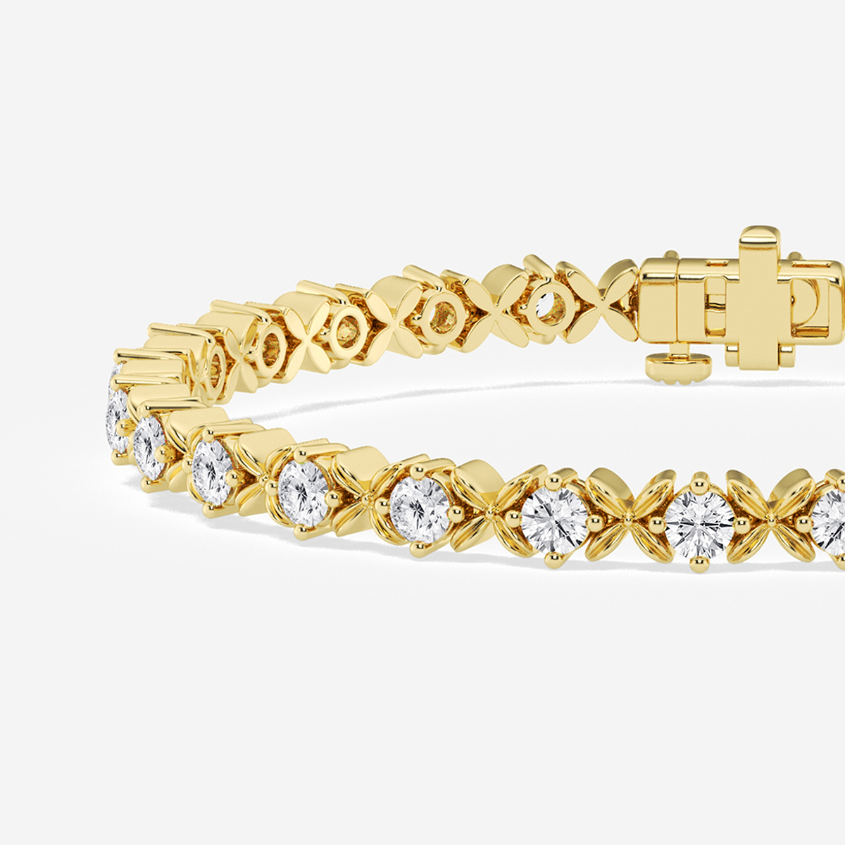 3 ctw Round Lab Grown Diamond Beveled X Tennis Bracelet - 6.5 Inches 14K Yellow Gold, F, VS2