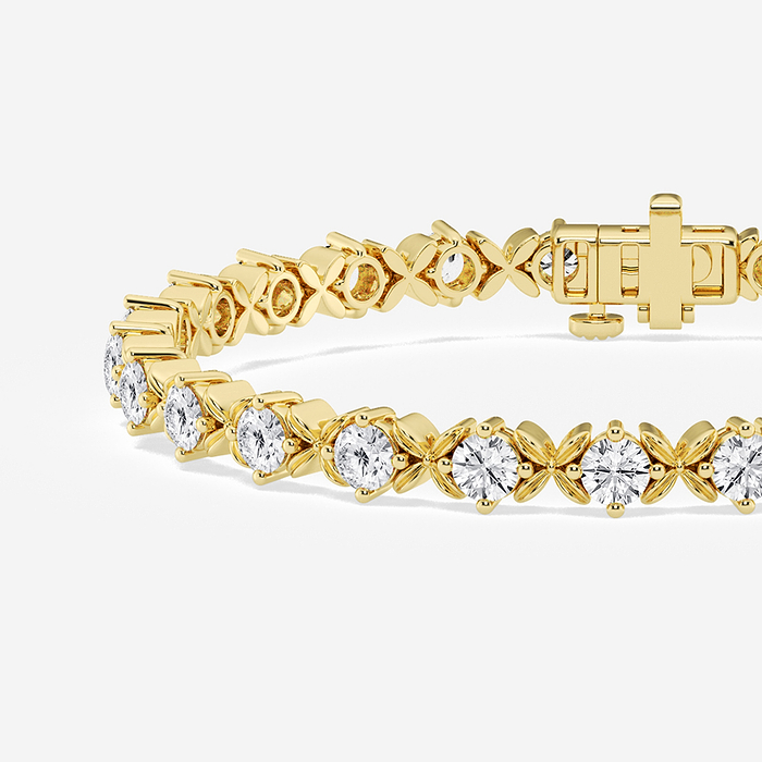Beveled X Round - 5 ctw Round Lab Grown Diamond Beveled X Tennis Bracelet - 7 Inches