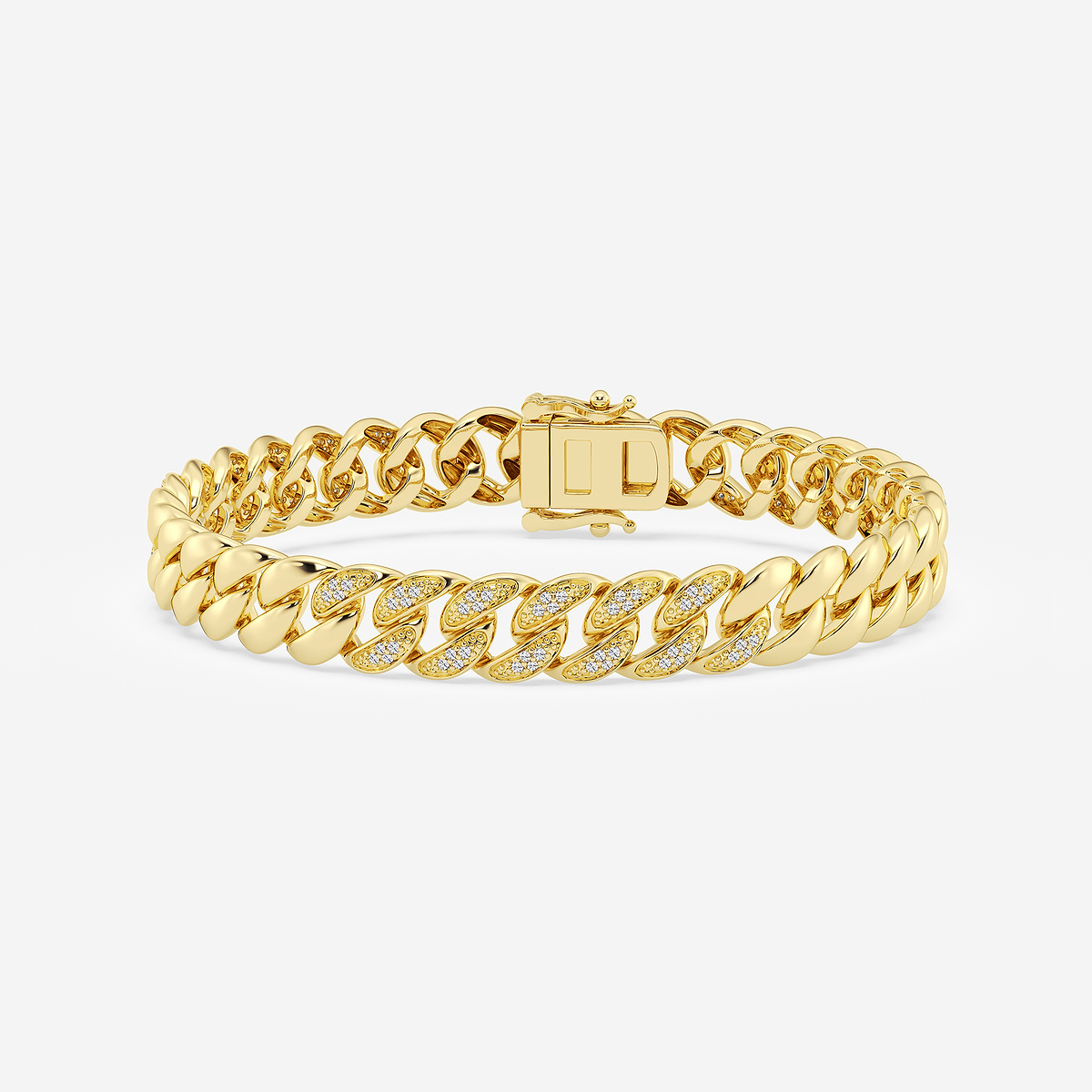 1/2 ctw Round Lab Grown Diamond Cuban Link Bracelet - 7.5 Inches 14K Yellow Gold, DE, VS1