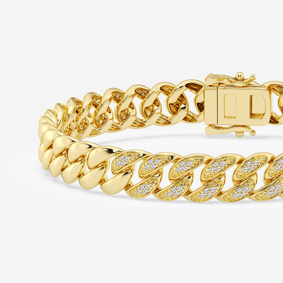 1/2 ctw Round Lab Grown Diamond Cuban Link Bracelet - 7.5 Inches 14K Yellow Gold, DE, VS1