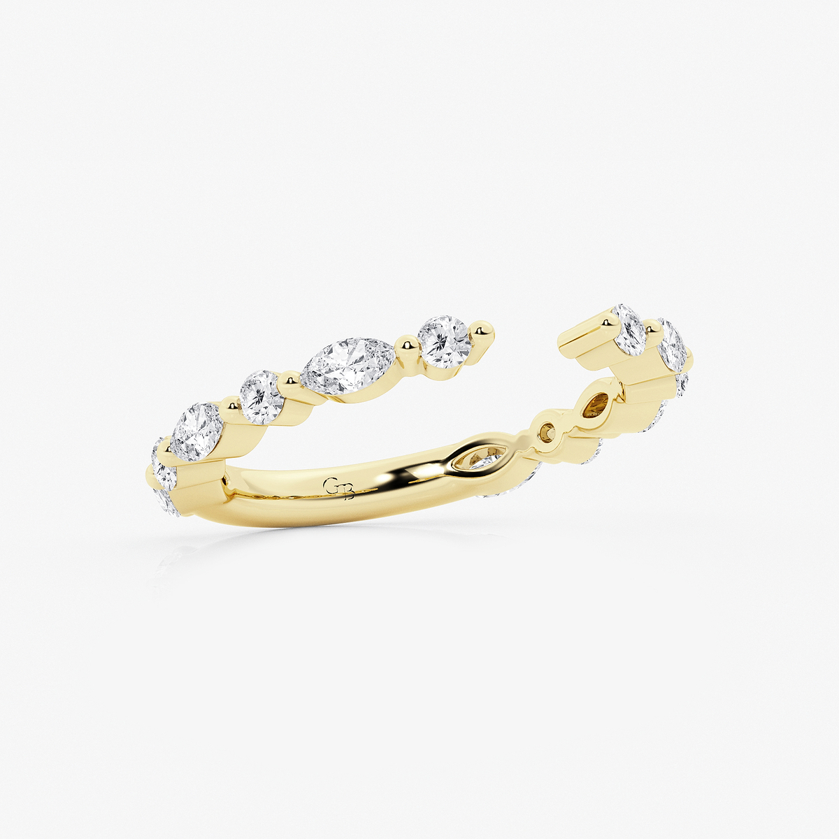 3/4 ctw Marquise and Round Lab Grown Diamond Open Wedding Band 14K Yellow Gold, F, VS2