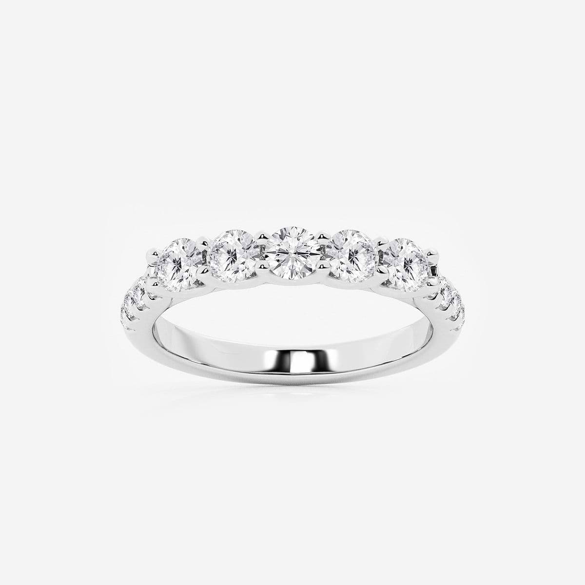 1 ctw Round Lab Grown Diamond Five Stone with Side Stones Fashion Band 14K White Gold, F, VS2