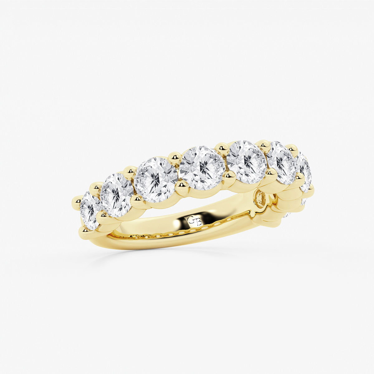 3 ctw Round Lab Grown Diamond Nine Stone Shared Prong Anniversary Band 14K Yellow Gold, F, VS2