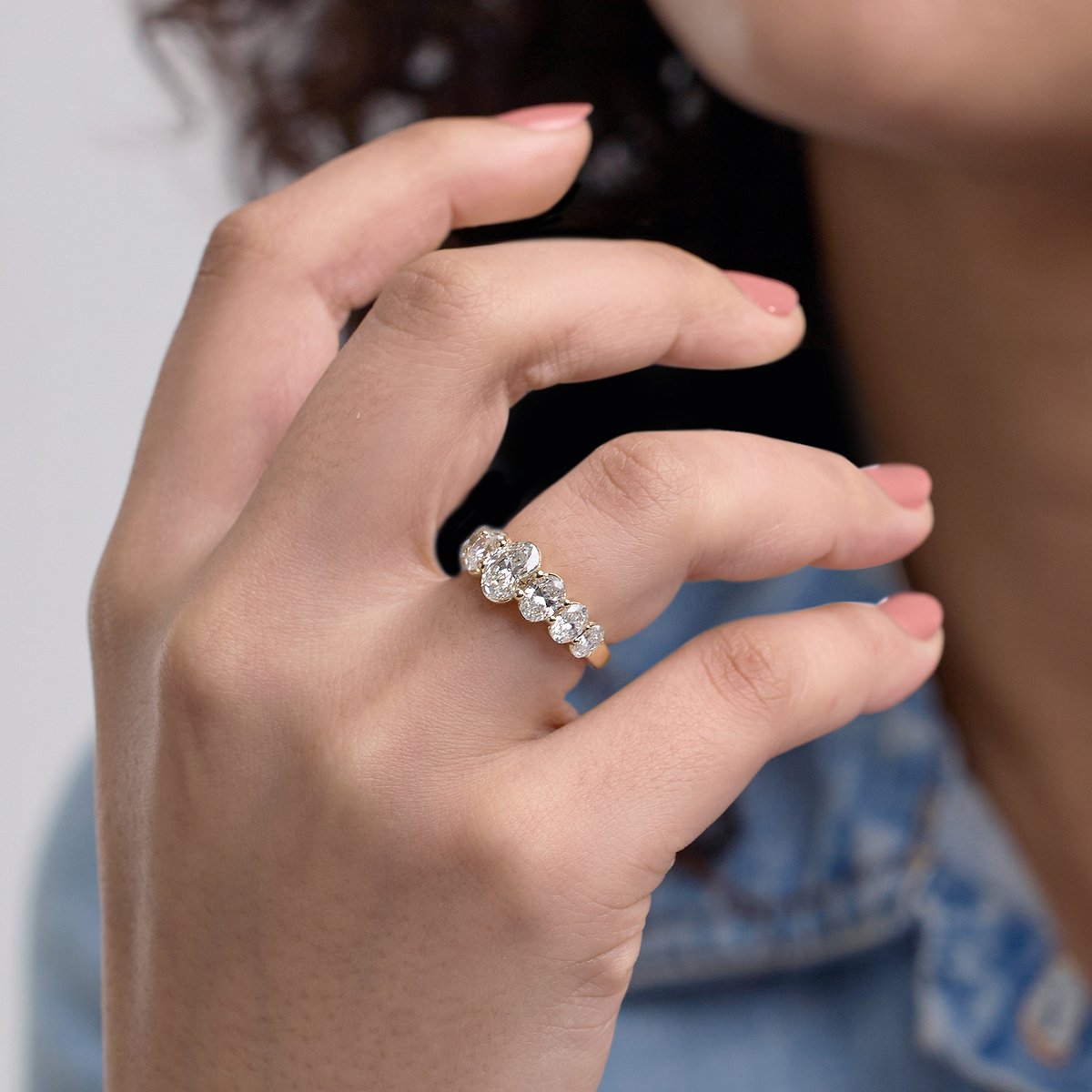 3 ctw Oval Lab Grown Diamond Graduating Band