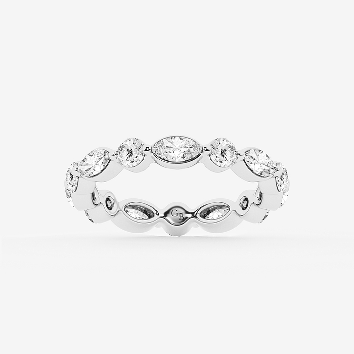 4 5/8 ctw Radiant Lab Grown Diamond Solitaire Alternating Round and Marquise Eternity Engagement Ring Platinum, E, VS1
