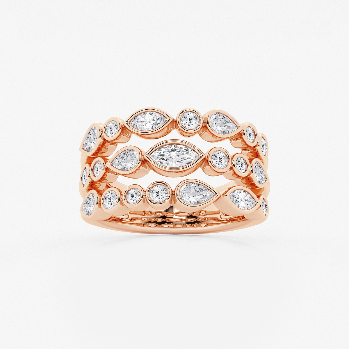 1 1/2 ctw Marquise, Pear and Round Lab Grown Diamond Three Row Bezel Band